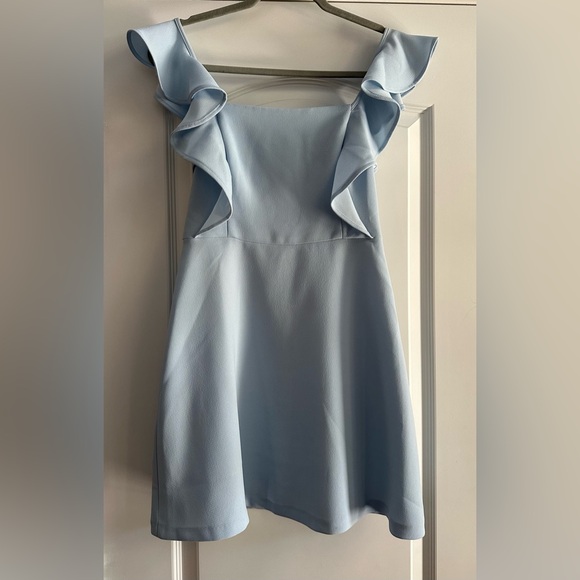 NWT BCBGeneration pale soft baby blue square neck ruffle sleeve mini dress - Picture 4 of 14